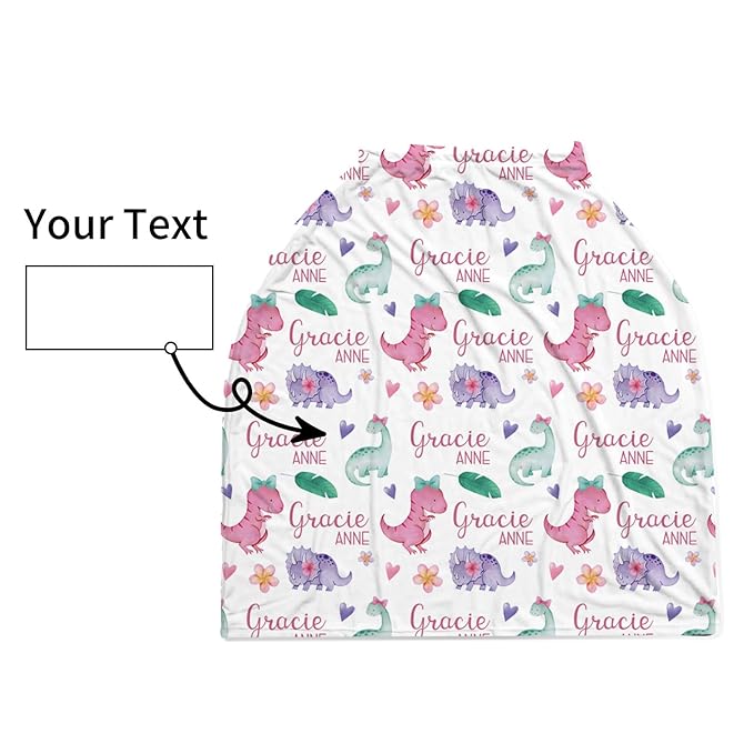 Personalized Baby Car Seat Cover Stroller Canopy: Custom Name Newborn Baby Boy Girl Elastic Animals Nursing Cover for Moms First Birthday Gift Pink Dinosaur(one Size)