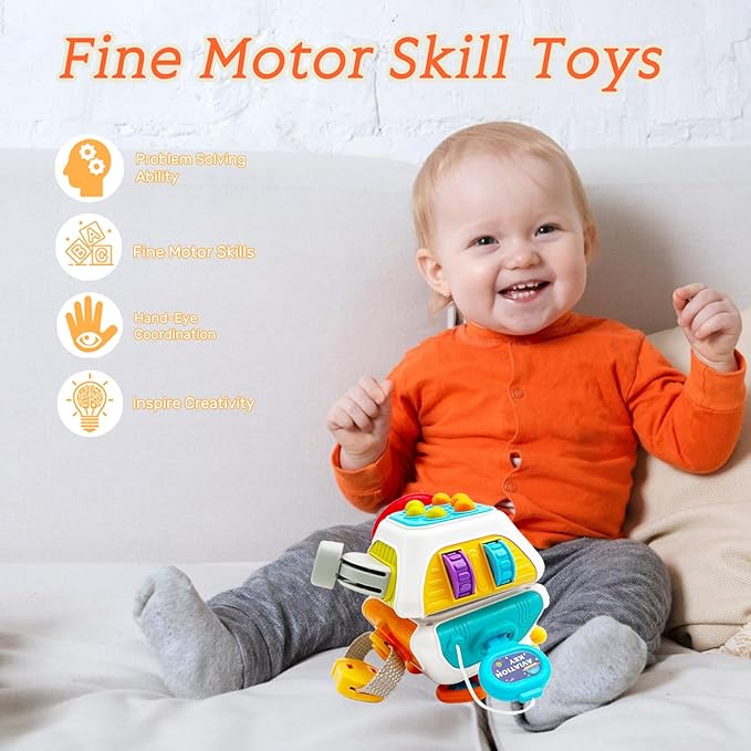 Montessori Busy Cube for Toddlers,Car Travel Toys Busy Board Activity Cube,Kids Educational Birthday Gifts Sensory Baby Toys 18+ Months (Decahedron)