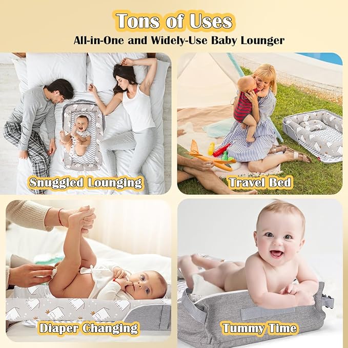 Baby Lounger for Newborn, Portable Infant Lounger for 0-24 Months Newborn, Home Travel Dual-Purpose Baby Nest (Elephant Grey)