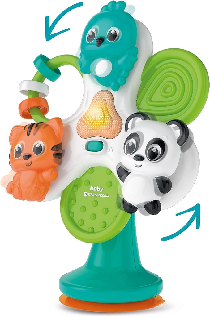 Clementoni - Game with Suction Cup for Highchair, Round & Round Animals - Interactive Early Childhood Animals, Windmill for Children 1 Year, Batteries Included, 17915