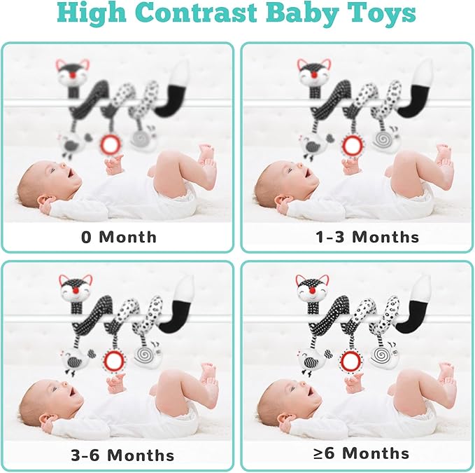 XIXILAND Black and White Car Seat Toys & High Contrast Baby Rattles 0-6 Months, Newborn Toys Baby Toys 0-3 Months Infant Toys for 0 3 6 9 12 Months Girls Boys