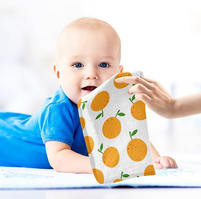 vvfelixl Baby Washcloths Cotton Cartoon Oranges Baby Muslin Washcloths Soft Baby Face Towel for Newborn Infants Baby Wipes, 11.8 X 11.8 Inch, 3 Pack White