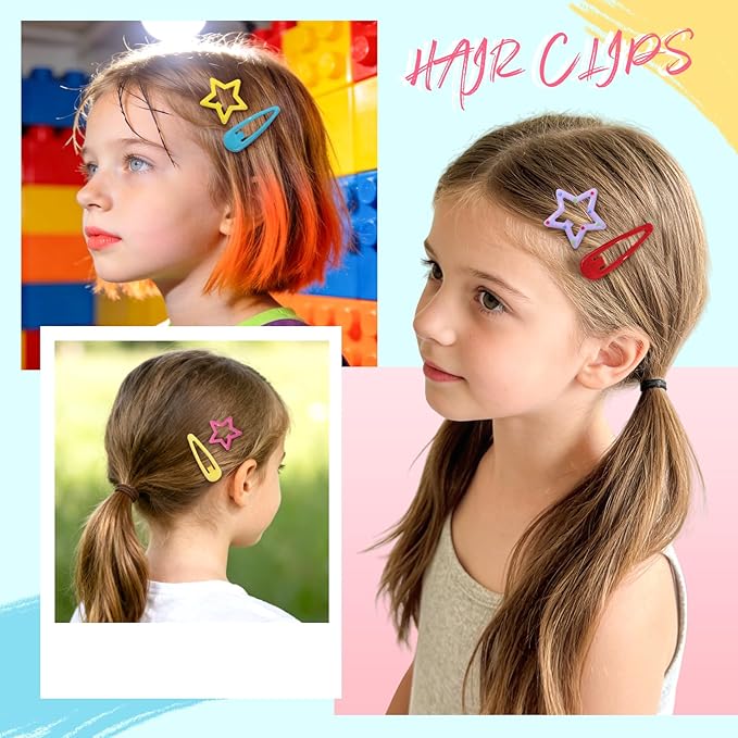 YHXX YLEN 76 PCS Hair Clips for Girls, Metal Snap Barrettes & Star Clips, Colorful Small Accessories, Y2K Hair Accessories for Kids