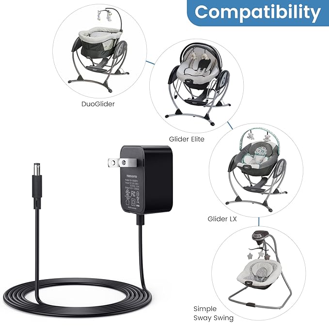 Power Cord Replacement for Graco DuetSoothe, Simple Sway Swing, Glider LX, DuoGlider, Sweetpeace, 5V Baby Swing Charger