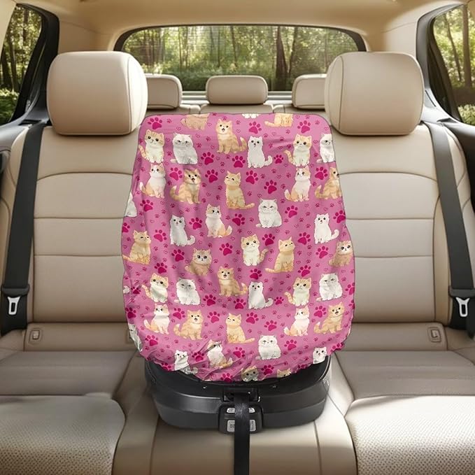 Car Seat Sun Shade Cover Cute Cat Car Seat Cooler Toddler Car Seat Cover Heat Protector Tear-Resistant Baby Seat Covers Keep Baby Cool and Child Safety for Travel, Elastic Style