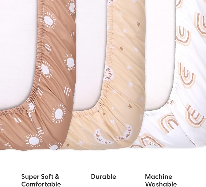 The Peanutshell 3-Pack Fitted Playard Sheets - Soft & Breathable Baby Boy or Girl Mini Crib Sheets, Pack N Play Mattress, Fits Standard Playard Pack Play Mattresses - Boho