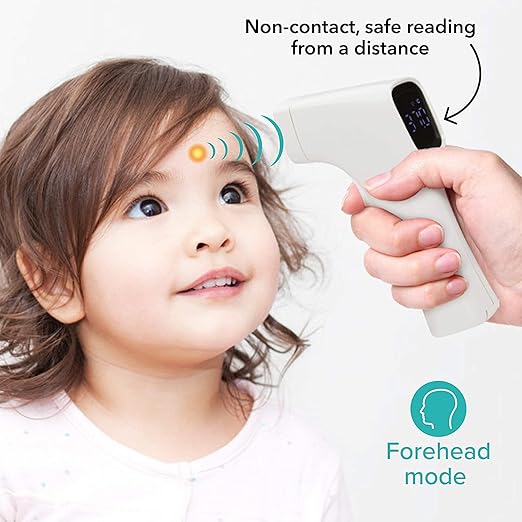 Dr. Talbot's Easy Handle Non-Contact Infrared Thermometer with Led Screen, Fever Warning Indicator, Accurate 1 S Reading for Baby, Kids, & Adults, White