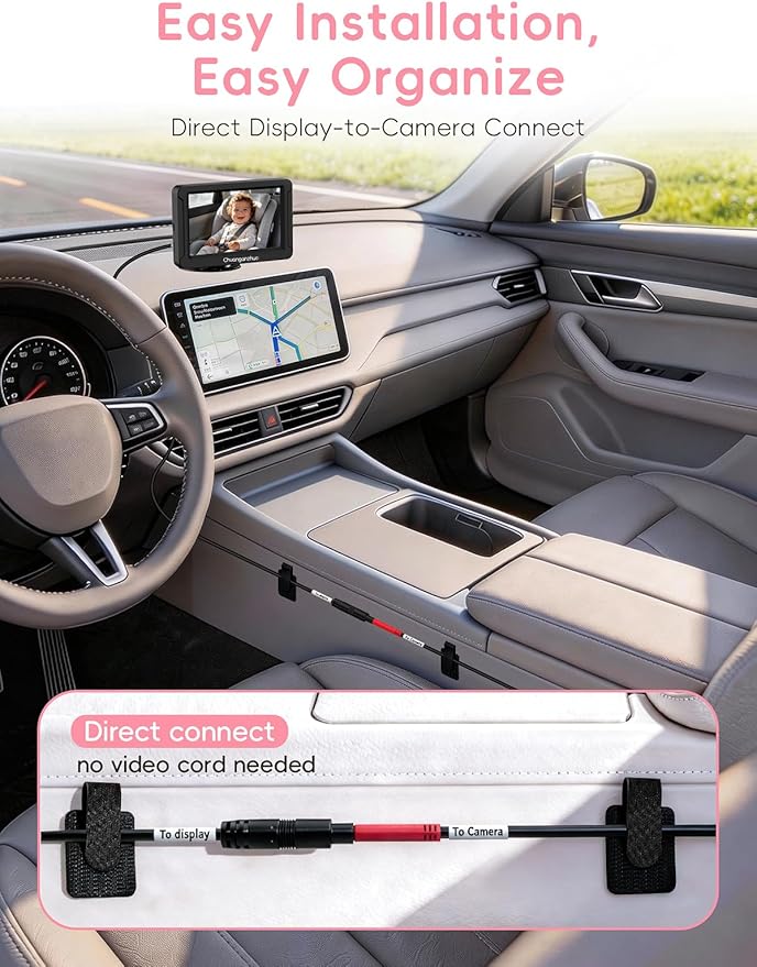 S100C Car Baby Camera USB Powered, Crystal Clear Auto IR Night Vision in Total Dark, Adjust Brightness & 1080P 5" IPS Monitor, 3X Zoom & 360 Rotating Backseat/Carseat Camera for Car Baby Monitor