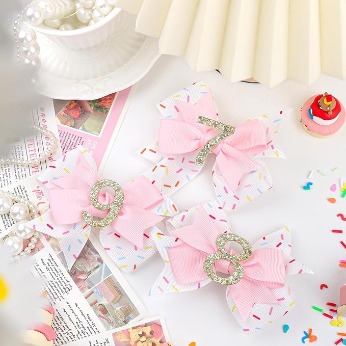 YanJie 1pcs 4'' Baby Hair Bow for 7 Years Old 7th Birthday Outfit Girl Birthday Decorations for Girl Glitter Infants Hair Clips Accessories with Bows