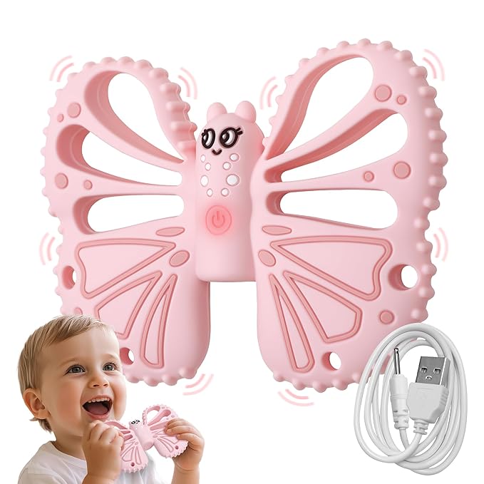 Vibrating Teether for Baby - Sensory Chew Toy for Autistic Children & Vibrating Chewy, 10X Vibration Settings, Giving Autistic Children a Better Sensory Experience (Pink)