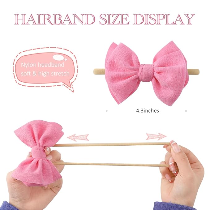 yoyokid 12 PCS Hairband with Baby Girl Bows Soft Nylon Baby Headbands and Bows Hair Accessories for Newborn Infant Toddlers Kids