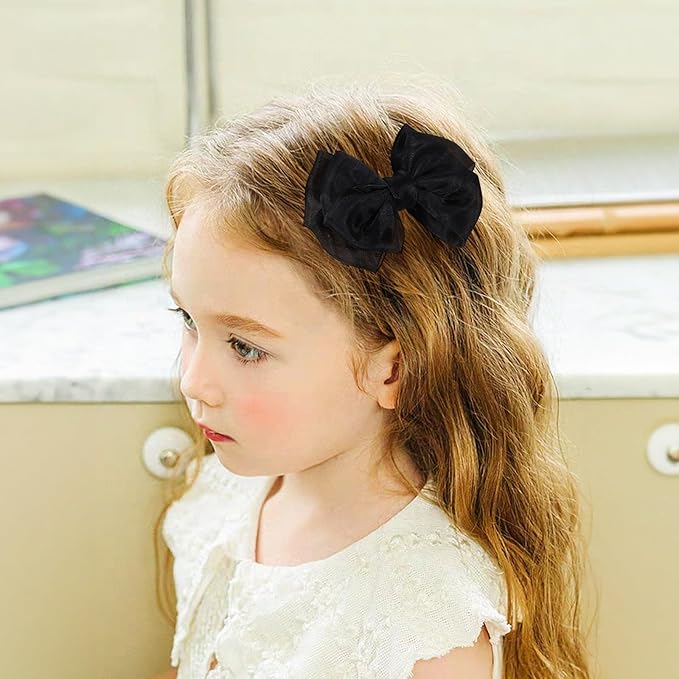 4 inch Black Organza Double Hair Bows Alligator Clips Mesh Ribbon Tulle Decorative Hair Bow Barrettes Halloween Wedding Party Dress Accessory for Toddler Teen Girls Kids
