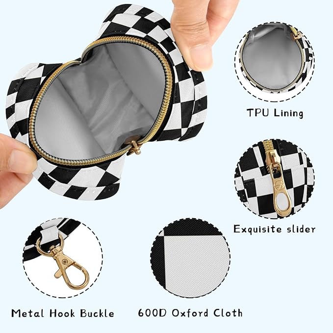 Black Checkerboard Print Pacifier Holder Case for Diaper Bag Portable Travel Pacifier Storage Case with Clip Newborn Baby Pouch for Baby Boys Girls Purse Outdoor