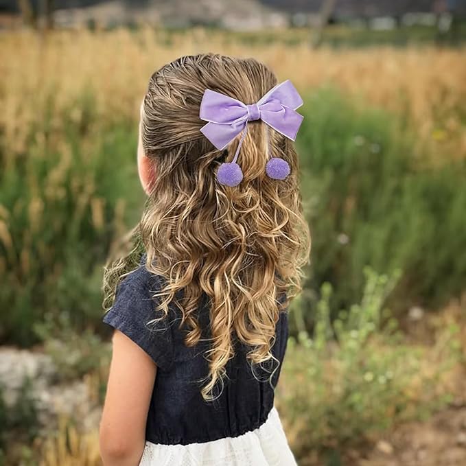 Velvet Bows Clips for Baby Girls, 20pcs 3.7inches Boutique Baby Hair Clips, Tassel Ball Hair Barrettes Alligators for Infants Toddlers Fine Hair