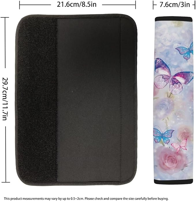 Rose Seat Belt Cushion Shoulder Strap Butterfly Car Seat Belt Holder 2 Piece Set Universal Flower Car Anti-Slip Shoulder Belt Protector for Cars Trucks SUVs Airplanes