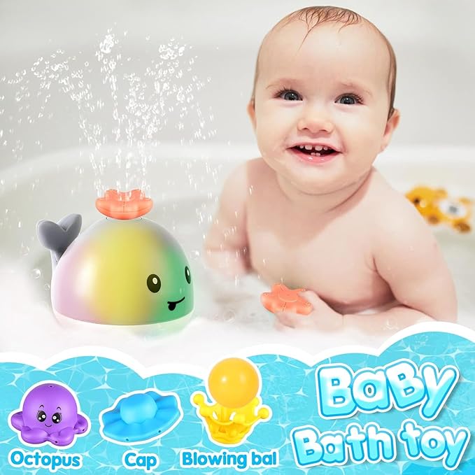 Gigilli Baby Bath Toys with 4 Modes, Bath Toys for Kids Ages 1-3, 1 Year Old Boys Girls, Easter Basket Stuffers for Babies 6-12-18 Months, Light Up Whale Bath Toy Toddler Birthday Bathtub Toy