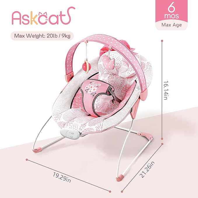 Baby Bouncer, Portable Infant Bouncer, Adjustable and Foldable Baby Rocker with Vibrations,Baby Bouncer Seat for Baby 0-6 Months 6-20 lbs Indoor & Outdoor Use