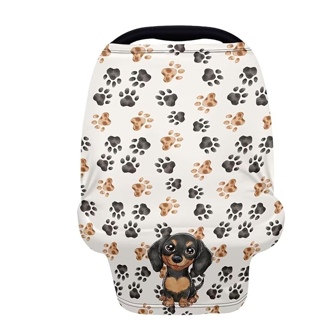 AFPANQZ Dachshund Dog Paw Baby Car Seat Cover Stretchy for Baby Girls Nursing Breastfeeding Covers Shopping Cart High Chair Stroller Covers Infinity Scarf Sunshade Car Seat Canopies
