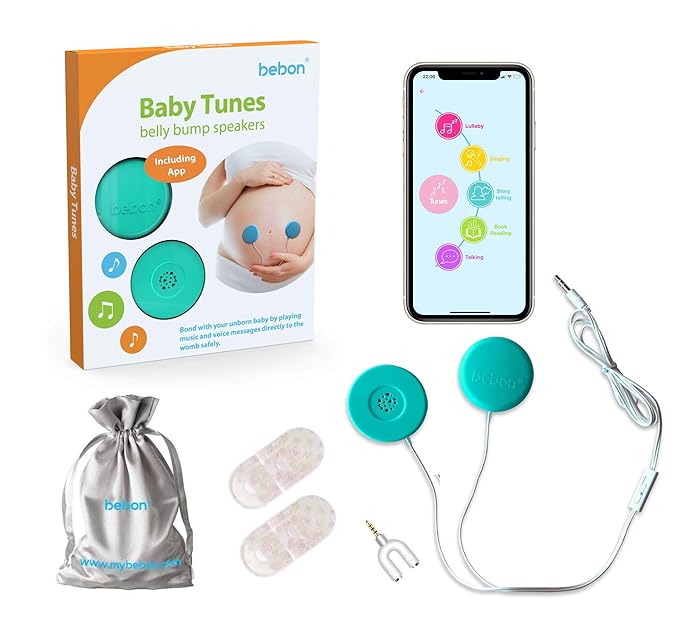 Baby-Bump Headphones – Plays and Shares Music, Sound and Voices to the Womb – Premium Baby Bump Speaker System – Including bebon Tunes APP (iOS and Android) (Teal)