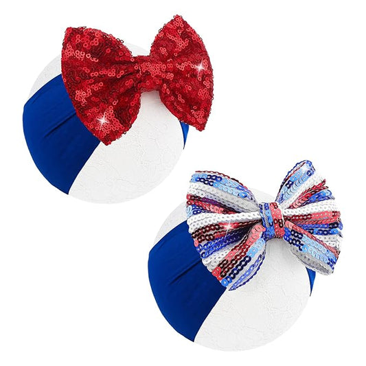 4th of July Headband Girls Sequins Large Bows Baby Headband 4th of July Accessories Glitter Hair Bows for Girls Patriotic Red Bow