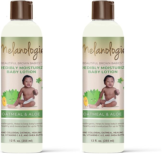 Melanologie Beautiful Brown Babies Incredibly Moisturizing Baby Lotion with 1% Colloidal Oatmeal, Fragrance-, Alcohol-, Paraben- Phthalate-, Peservative, & Dye-Free, 12 fl. Oz (Pack of 2)