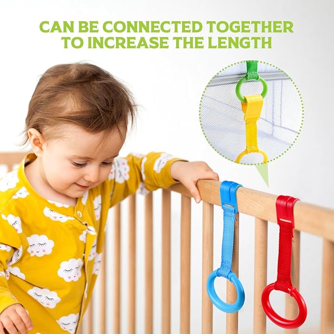 Kisangel 4pcs Baby Play Gym Pull Ring Baby Bed Stand Up Rings Nursery Baby Cot Rings Toddler Activity Kids Walking Training Tool