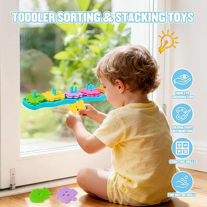 Bath Toys for Kids Ages 1-3 Mold Free Bath Toys for 1+ Year Old Educational Color and Shape Sorting & Stacking Toys with 20 Floating Pieces and Mesh Bag, Early Learning Toddler & Baby Tub Toys