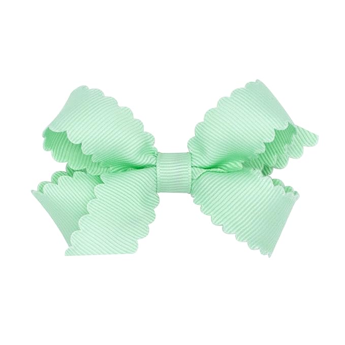 Wee Ones Girls' Classic Grosgrain Hair Bow with Scalloped Edges, No-Slip Hair Clip, Handmade, Pastel Green, Mini