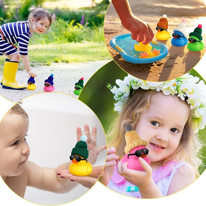 Chivao 12 Pcs Mini Rubber Ducks with Sunglasses/ Glasses and Hats/ Necklace, Cruise Rubber Ducks in Bulk Small Bathtub Toy for Hiding Party Favor(Fresh Color,Vivid Style)