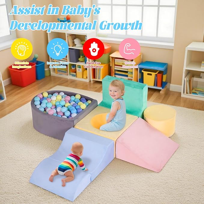 Climbing Toys for Toddlers 1-3, Foam Climb Blocks for Baby，6-Piece Baby Climbing Crawling Toys Soft Foam Blocks Activity Play Set (Balls not Included)