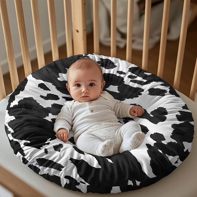 White Black Cow Stripes Print Newborn Lounger Pillow Cover Lounger Cover for Boys Girls Comfy Fit Infant Lounger for Baby, Infant Removable Slipcover Stain and Scratch Resistant