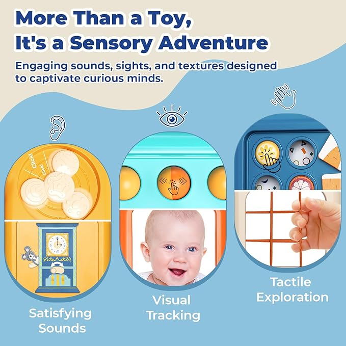 SOCBTNSO Busy Board for 1 Year Old, Travel Toys for Toddlers 1-3, Montessori Toys for Airplane Car Road Trip Activities| Baby Travel Essential Busy Cube Birthday Gifts for Boys Girls