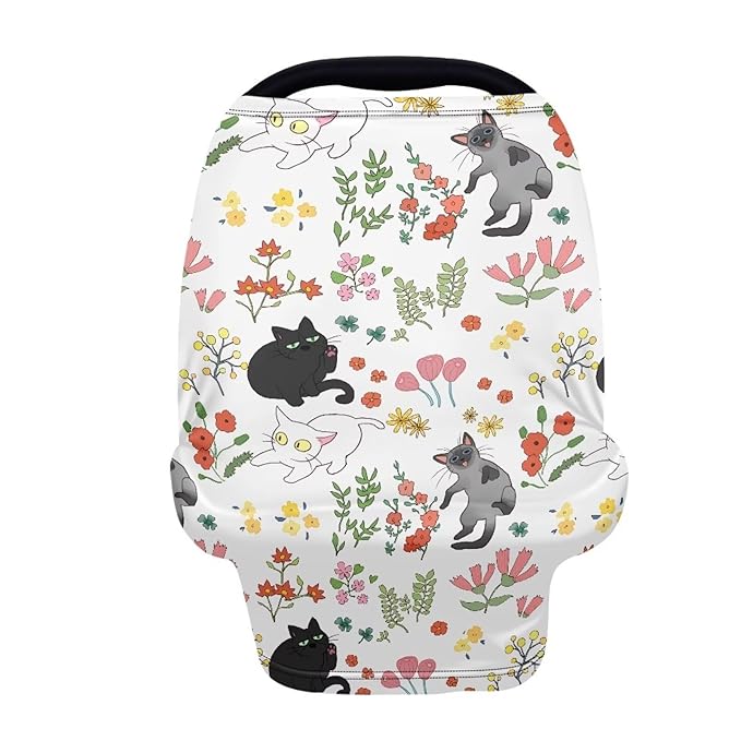 AFPANQZ Cat Floral Car Seat Covers for Babies Stretchy Lightweight Extra Soft Traveling Nursing Cover Breastfeeding Shield Carseat High Chairs Gender Neutral Shopping Carts