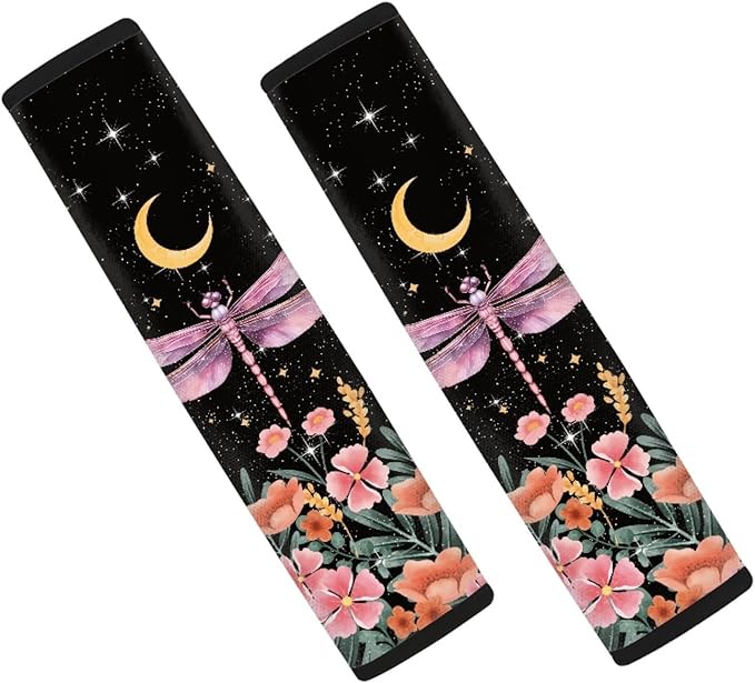 UNICEU Neoprene Soft Car Seatbelt Pads Protector Cover, Forest Floral Dragonfly Print 2 Packs Soft Car Safety Seatbelt Strap for Kids Adults