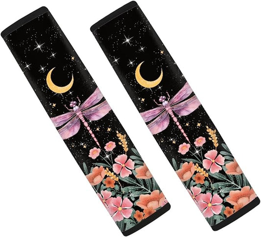 UNICEU Neoprene Soft Car Seatbelt Pads Protector Cover, Forest Floral Dragonfly Print 2 Packs Soft Car Safety Seatbelt Strap for Kids Adults