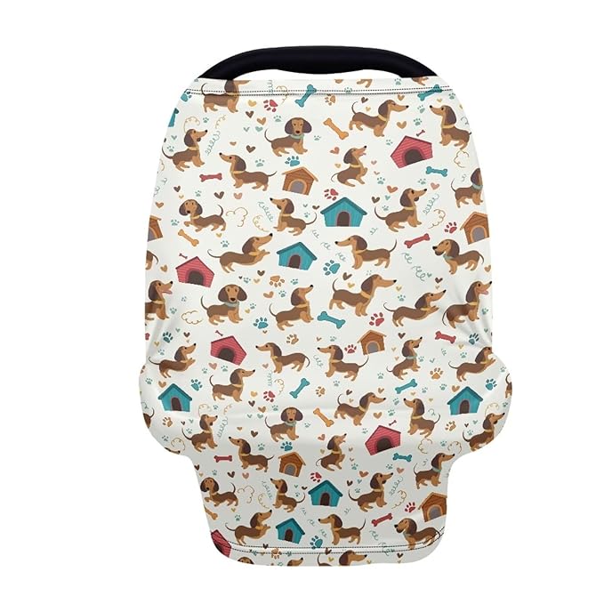AFPANQZ Cute Dachshund Print Nursing Cover Breastfeeding Scarf Baby Car Seat Covers for Boys Girls Infant Carseat Canopy Stretchy Soft Breathable Multi-Use Cover Up for Stroller High Chair