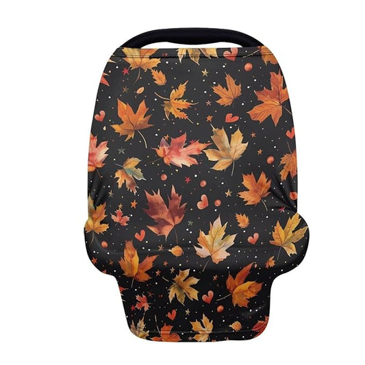 AFPANQZ Maple Leaves Baby Car Seat Covers for Girls All Weather Multifunctional Infant Car Seat Canopy Nursing Breastfeeding Scarf Shield Soft Breathable Stretchy 360 Coverage for Babies