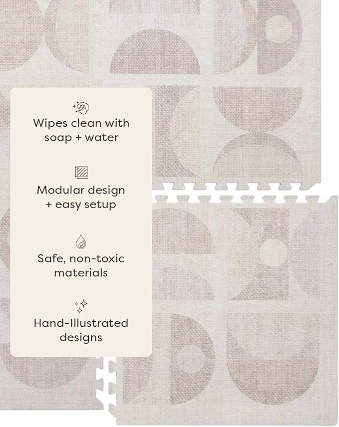 House of Noa Play Mat – 4x6 Sandstone Luna – Set of 6 Tiles – Cushioned EVA Foam Play Mat for Floor, Soft Interlocking Mats for Hard Floors
