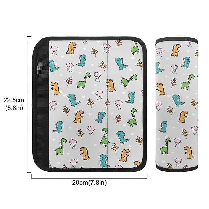 AFPANQZ Kids Cute Car Seat Belt Covers Set Cartoon Dinosuar Auto Seatbelt Soft Cushion Pad 2 Pieces Set Shoulder Protetion Car Seats Covers Interior Accessories Universal Fit