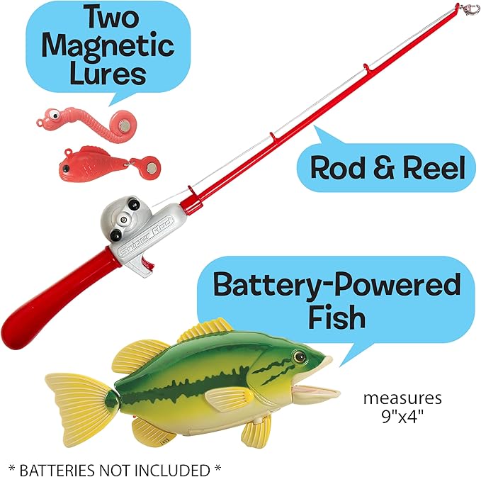 Small World Toys Kids Fishing Game, Catch of The Day Bass Magnetic Fishing Toy for Kids Ages 3+, Includes Toddler Fishing Pole and 1 Fish, Water Fish Toys for Kids, Bath Toy Pools & Tubs