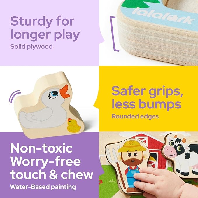lalalark Musical Wooden Puzzles Toys, Tactile & Sound Farm Animal Toys for Baby 2-4, Montessori Educational Block Puzzles, Learning Toddler Kids Birthday Valentine Easter Gifts for Boys Girls