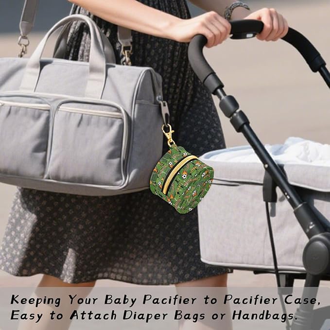 Football Soccer Ball Green Print Pacifier Holder Case for Diaper Bag Portable Travel Pacifier Storage Case with Clip Newborn Baby Pouch for Baby Boys Girls Purse Outdoor