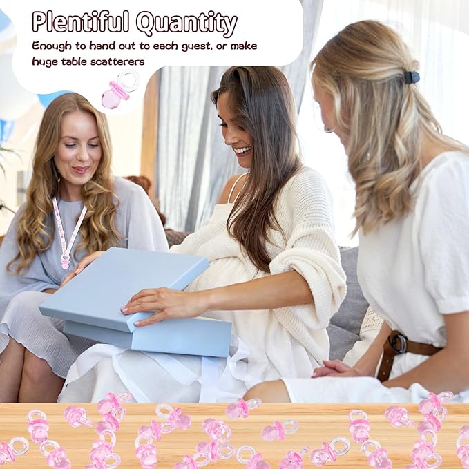 48 Pcs Acrylic Pacifiers for Baby Shower Game Girl, 1.75’’ Baby Shower Pacifiers, Bulk Pacifier for Hunt Games, Decoration DIY, Gender Reveal Table Scatter, Party Favors(Pink)