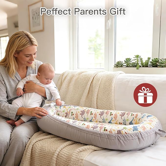 Baby Lounger | Organic Cotton Infant Lounger | Reversible, Adjustable & Portable Floor Lounger | Soft, Breathable, Washable Cover