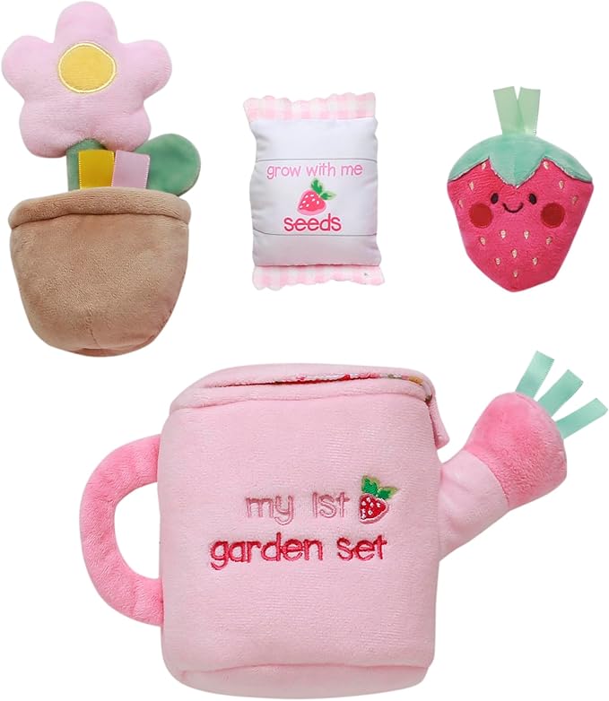 4 Piece Plush My First Garden Play Set with Sensory Toys for Baby, Pink, 6 inch