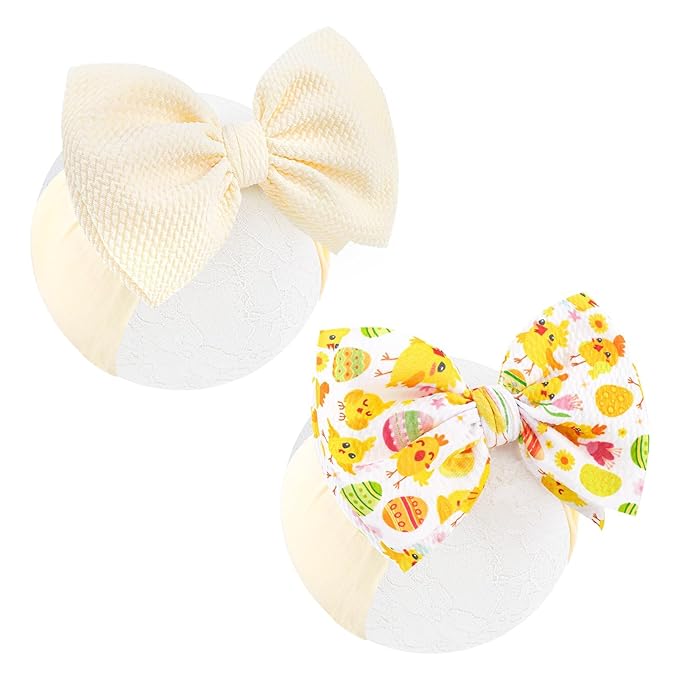 Easter Headbands for Girls Hair Bow Rabbit Cheer Bow Easter Bunny Hairbands Hair Accessories Baby Girl Large Bows Easter Gifts for Baby Biege