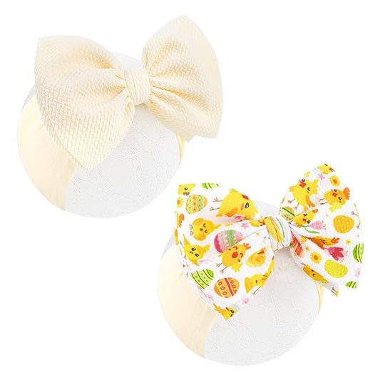 Easter Headbands for Girls Hair Bow Rabbit Cheer Bow Easter Bunny Hairbands Hair Accessories Baby Girl Large Bows Easter Gifts for Baby Biege