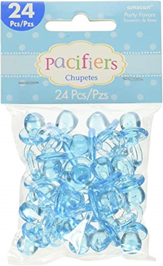 Mini Multi Blue Plastic Pacifier Favors - 1" x .5" (24 Pc) - Perfect for Baby Showers, Parties & DIY Decor