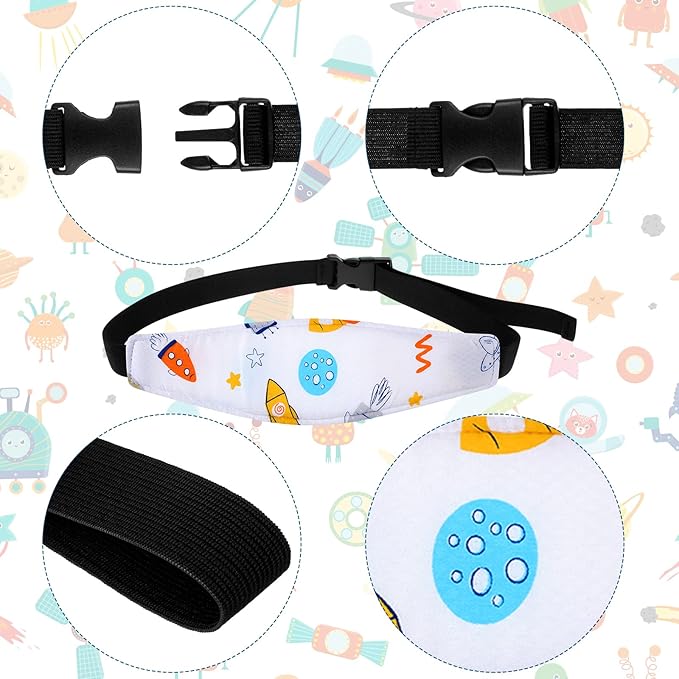 HESTYA 2 Pcs Carseat Head Support Toddler, Stroller Seat Headrest for Sleeping Traveling, Neck Relief Headband Strap for Kids Children Toddler Infant(Space)