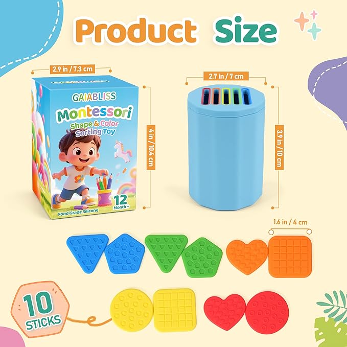 Shape & Color Sorting Montessori Baby Toddler Toys for 1 2 3 Years Boys Girls, Silicone Montessori Toys for 1 Year Old, Fine Motor Skills Sensory Toddlers Toy 1 Year Old Girl and Boy Gift, Piece